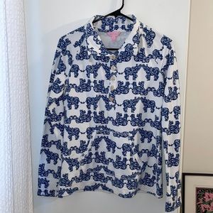 Lily Pulitzer Blue and White Elephant Top Small